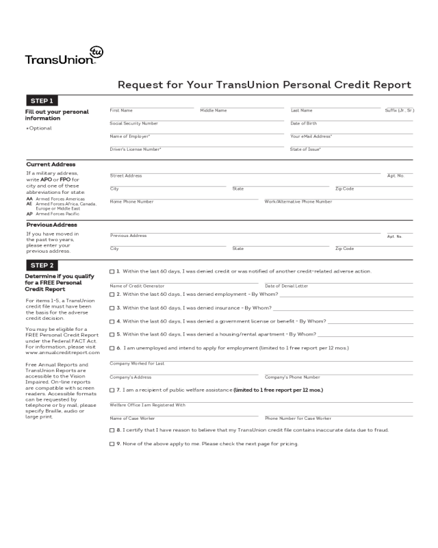 Request for Your TransUnion Credit Report