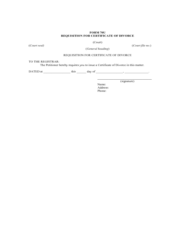 Requisition for Certificate of Divorce