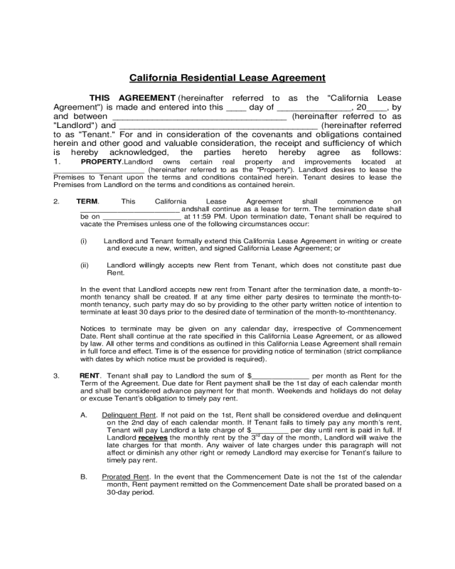 Residential Lease Agreement - California