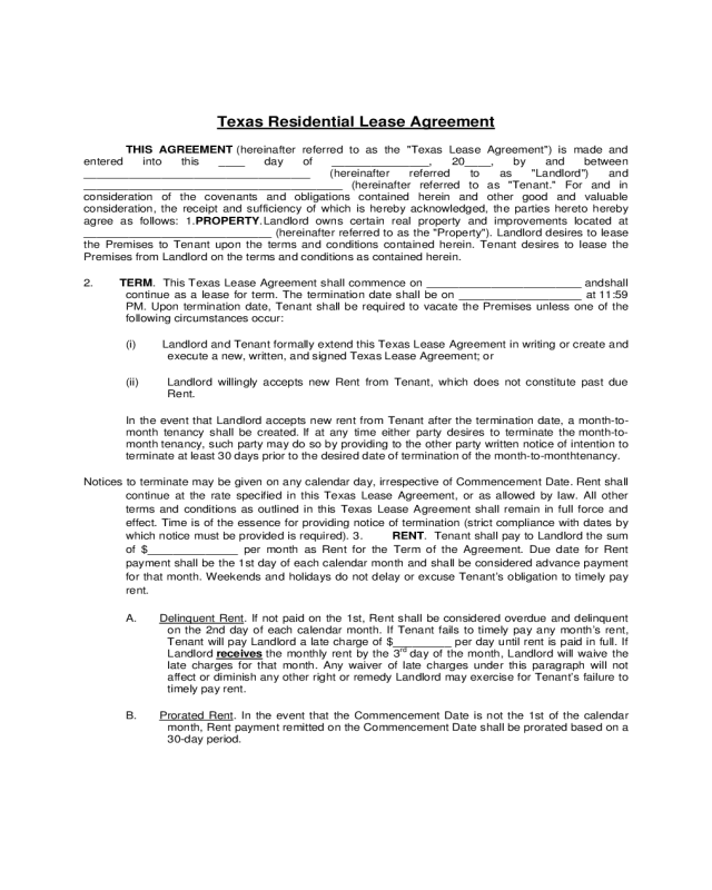 residential lease agreement - Texas