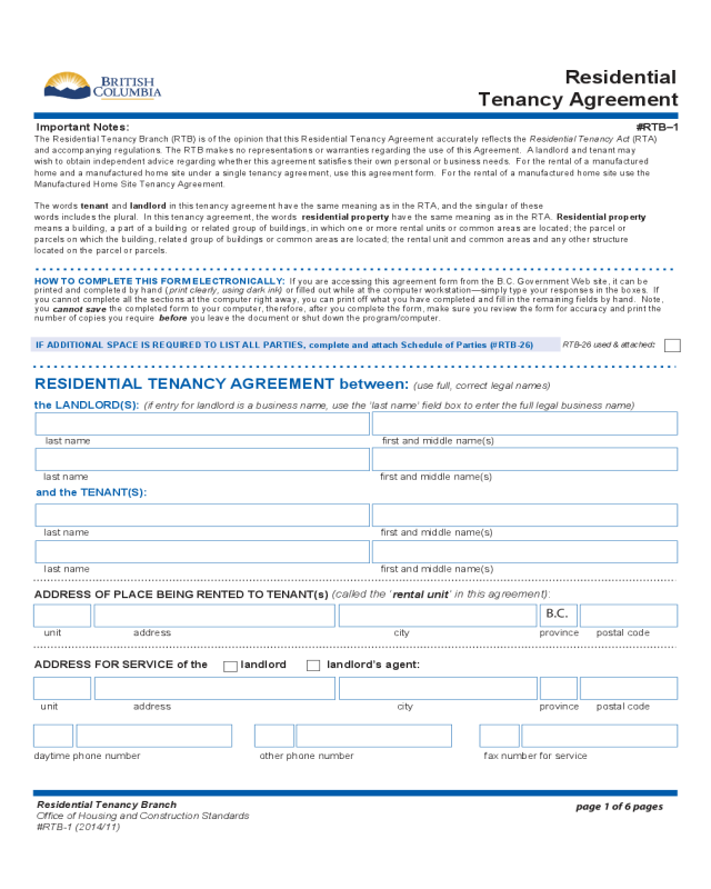 Residential Tenancy Agreement British Columbia Edit Fill Sign