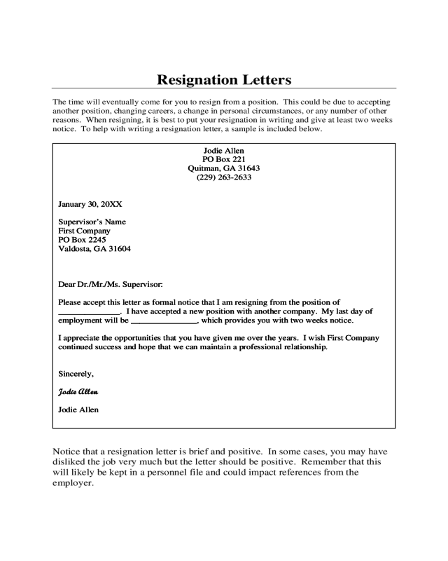 Resignation Letters Edit, Fill, Sign Online Handypdf