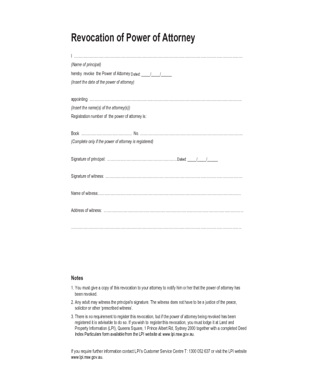 Revocation of Power of Attorney Form - Australia