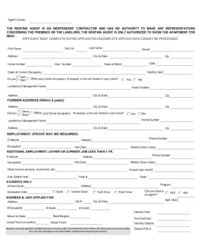 Rhode Island Rental Application Form