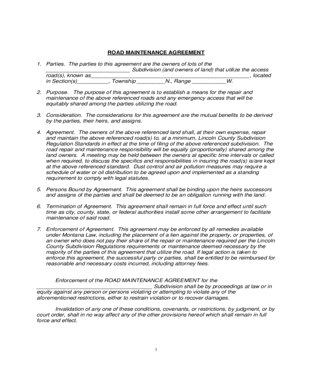 Road Maintenance Agreement - Montana