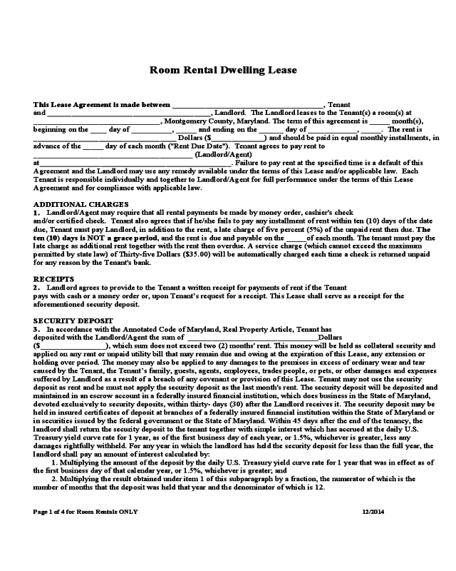 Room Rental and Lease Sample Form