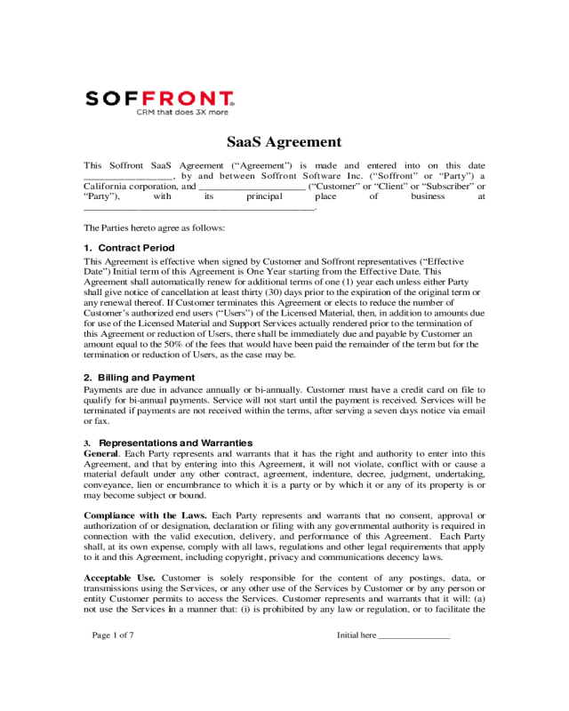 SaaS Agreement - Soffront Software