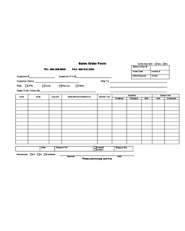 Sales Order Form - Lotus & Windoware, Inc.