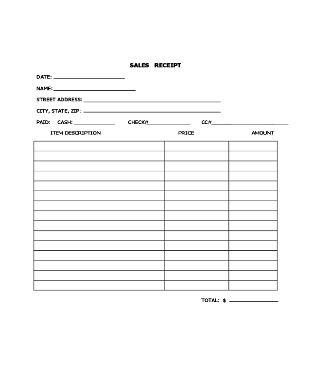 2021 sales receipt form fillable printable pdf forms handypdf