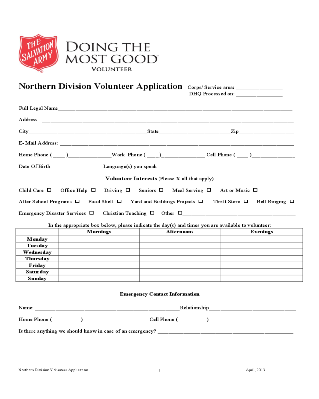 Salvation Army Volunteer, Salvation Army Donation Form Receipt