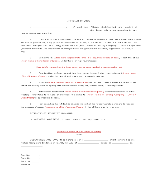 Affidavit Of Loss Sample Affidavit Government And Personhood Gambaran