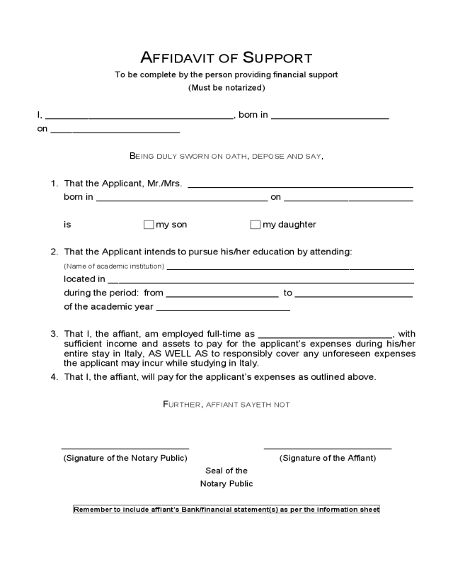 Sample Affidavit of Support Form