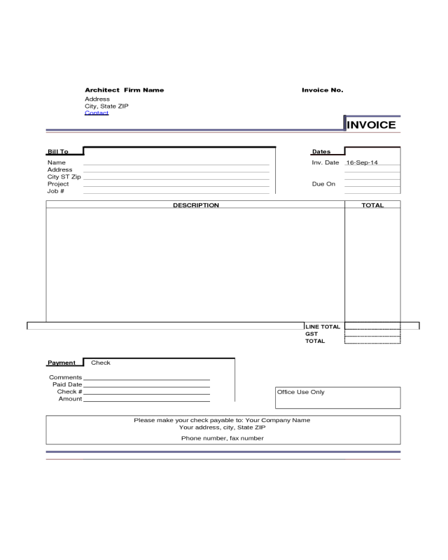 Sample Architect Invoice Template