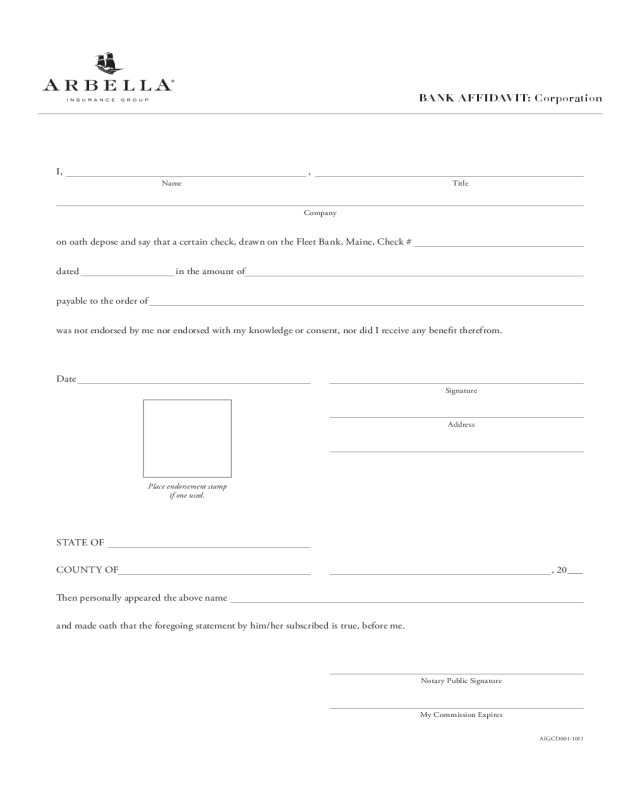 Sample Bank Affidavit Form