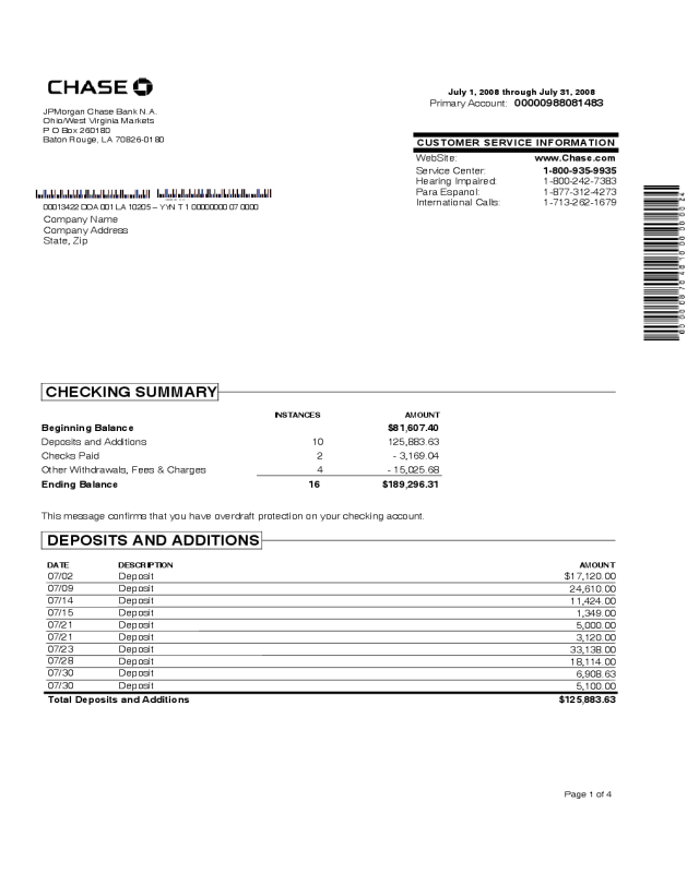 Sample Bank Statement