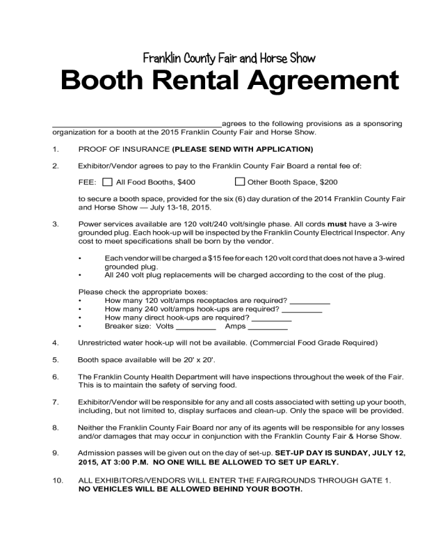 Sample Booth Rental Agreement Template
