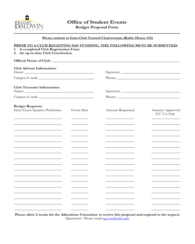 Sample Budget Proposal Form