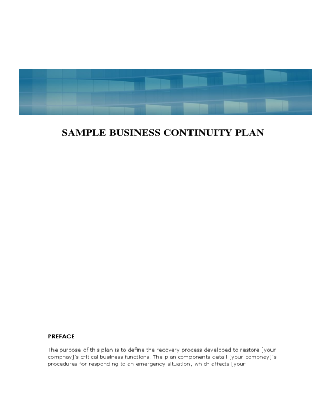 Sample Business Continuity Plan Template