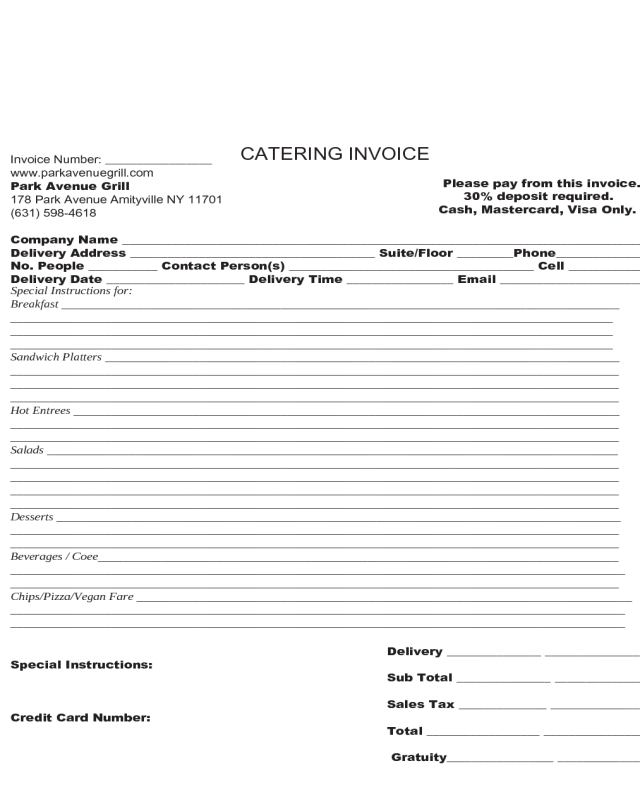 sample invoices for catering services