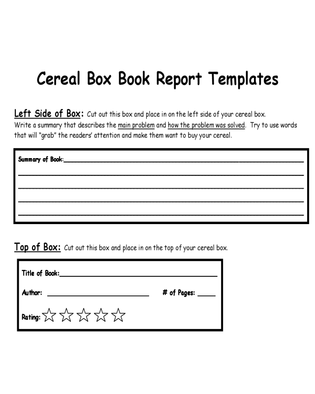 Sample Cereal Box Book Report Template