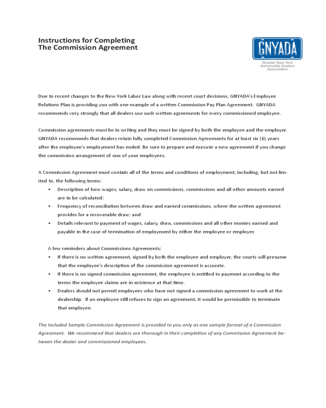 Sample Commission Agreement - GNYADA