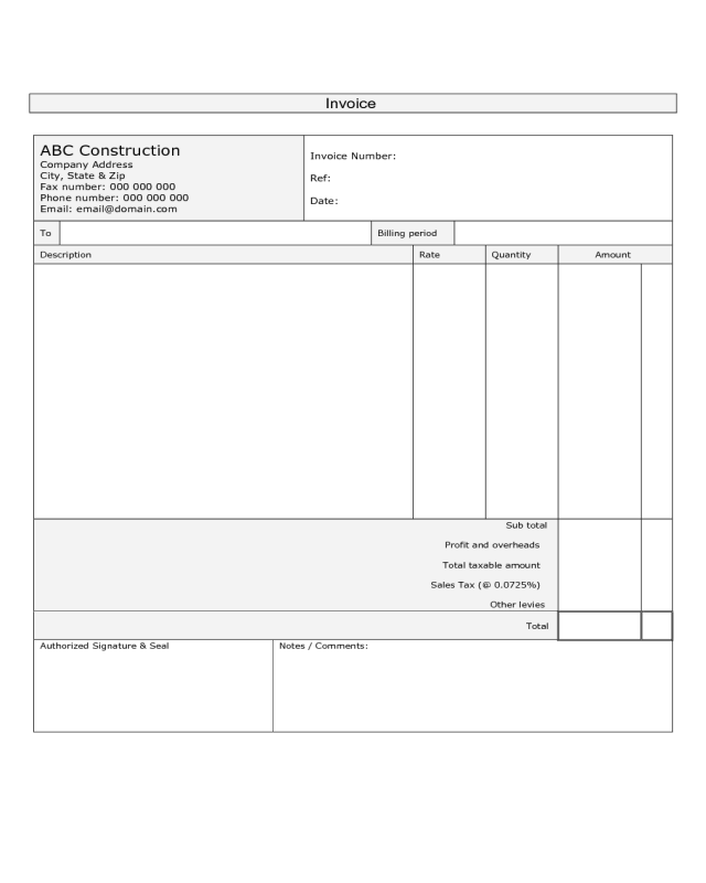 Sample Construction Invoice