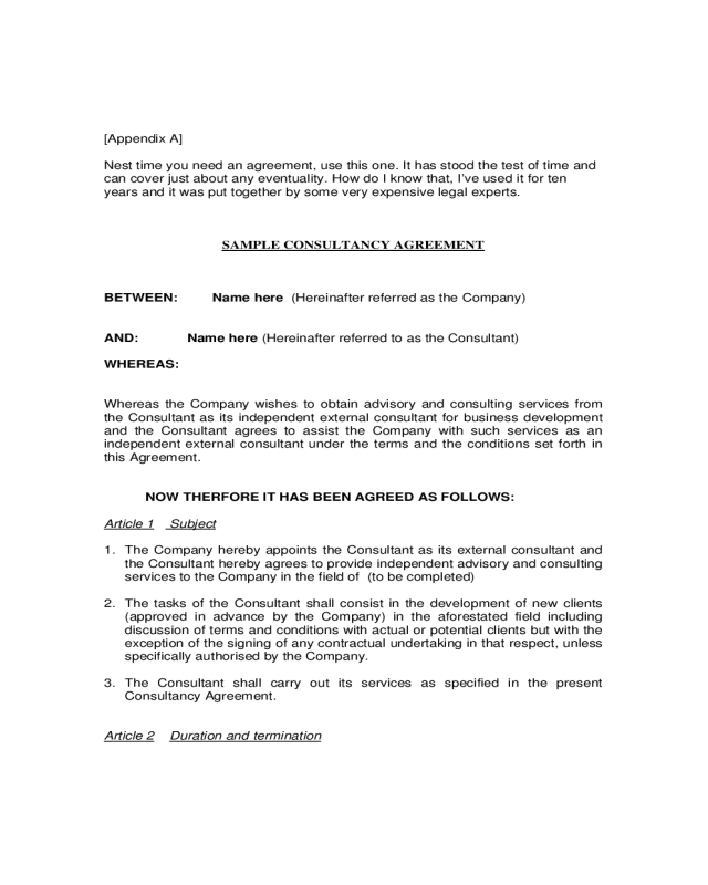 Sample Consultancy Agreement