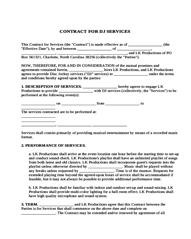 Sample Contract for DJ Services