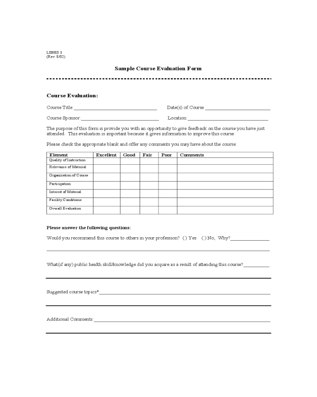 Sample Course Evaluation Form