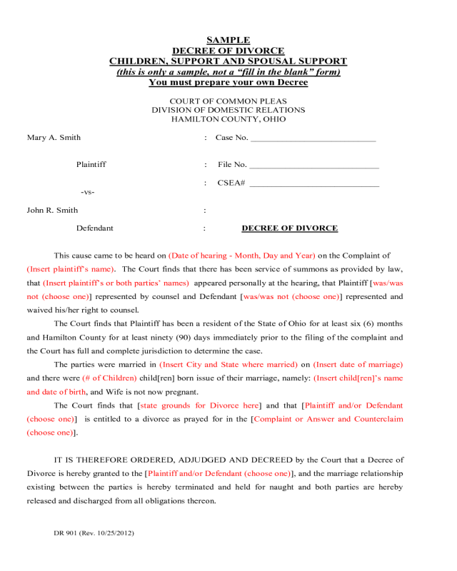 Sample Decree of Divorce - Ohio
