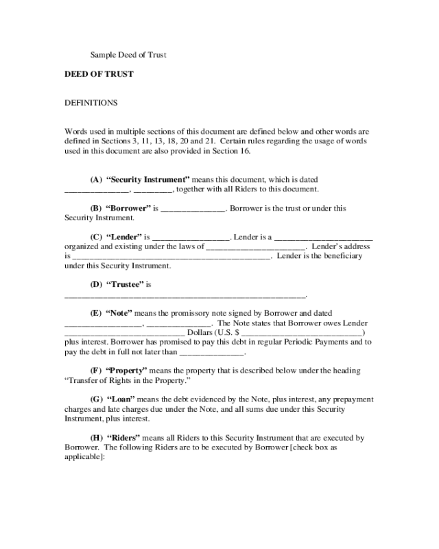 Sample Deed of Trust Form