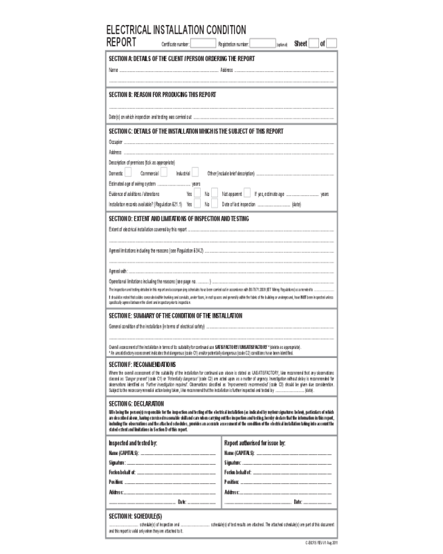 Sample Electrical Installation Condition Report Form