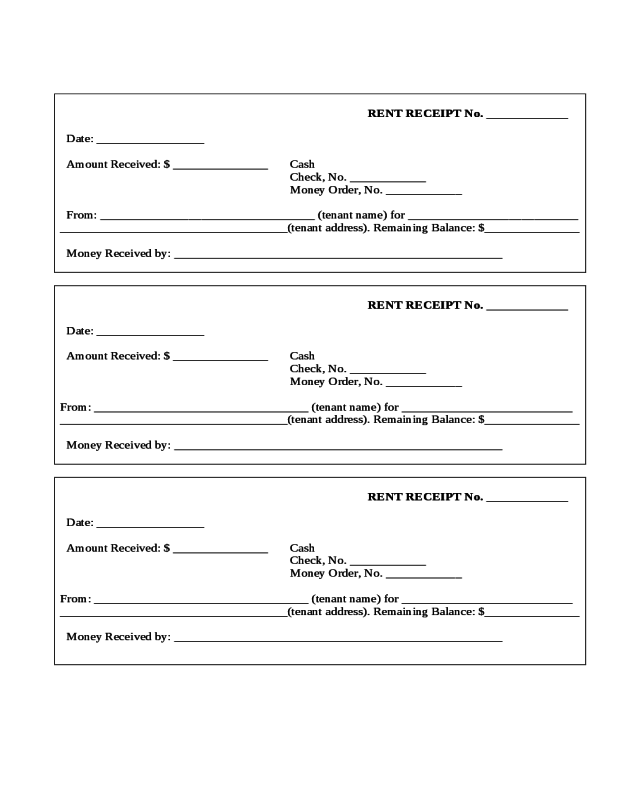 Sample Form for Rent Receipt