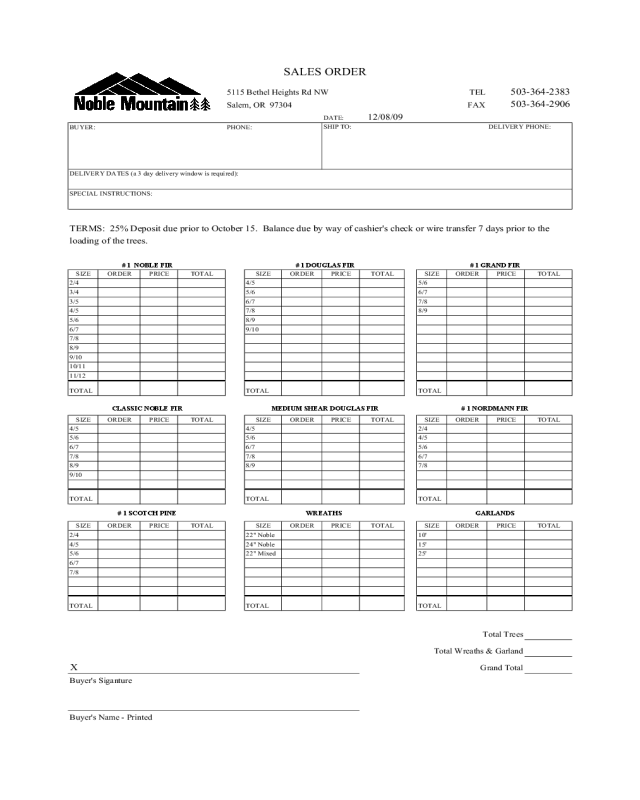 Sample Form for Sales Order