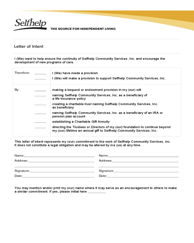 Sample Form of Letter of Intent