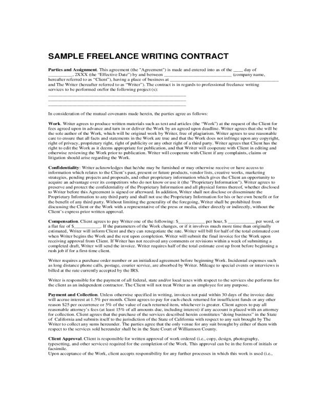 Sample Freelance Writing Contract