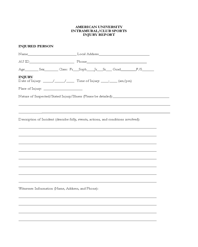 Sample Injury Report Form