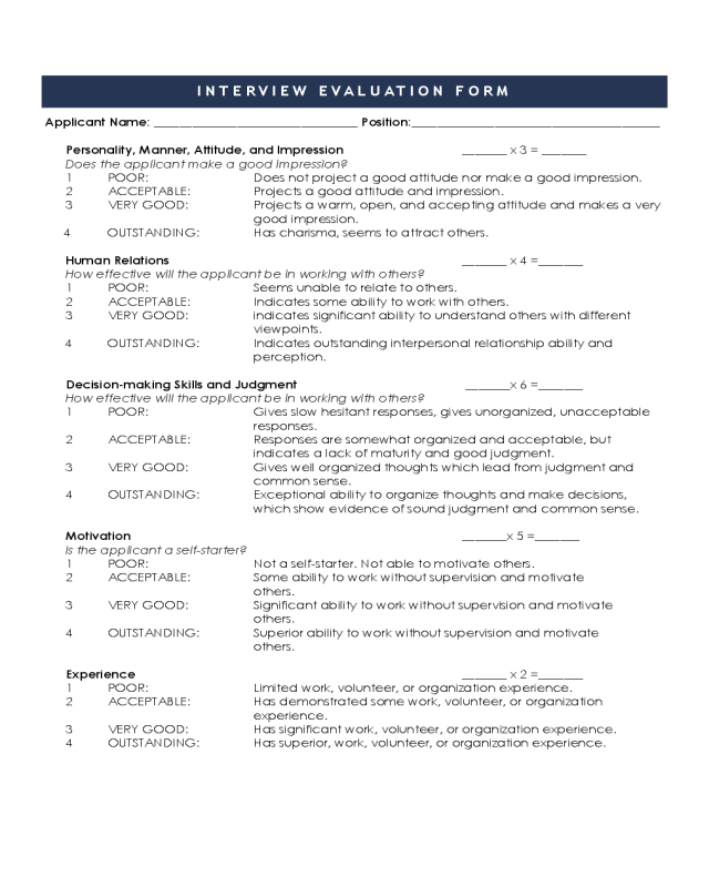 Sample Interview Evaluation Form