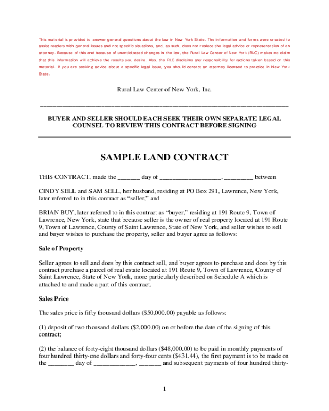 Sample Land Contract - New York
