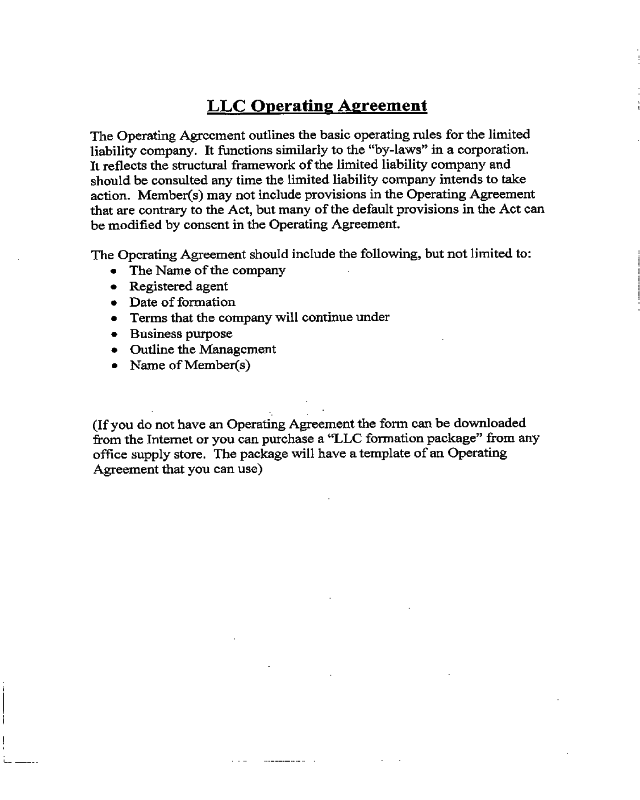 Sample LLC Operating Agreement Sample