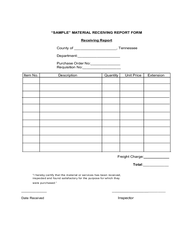 Sample Material Receiving Report Form