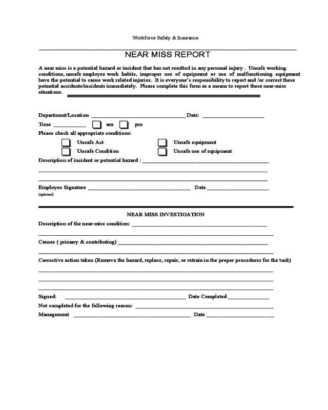 Sample Near Miss Report