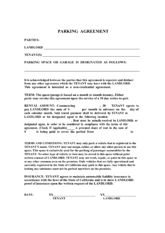 Sample Parking Agreement - Edit, Fill, Sign Online | Handypdf