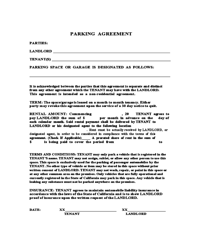 Sample Parking Agreement