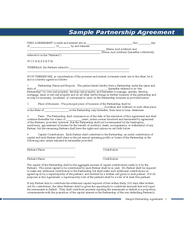 Sample Partnership Agreement - Pennsylvania