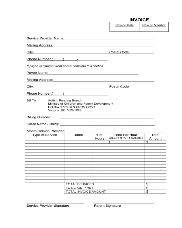 Sample Provider Service Invoice Template