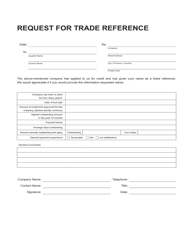 Trade Reference Template Free 5188