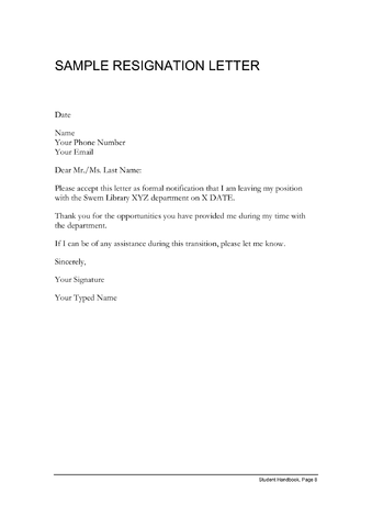 Sample Resignation Letter - Edit, Fill, Sign Online | Handypdf