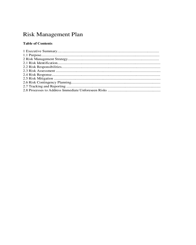 Sample Risk Management Plan Template