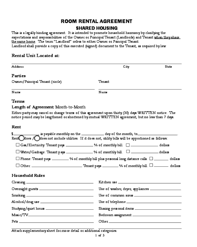 Sample Room Rental Agreement Edit Fill Sign Online